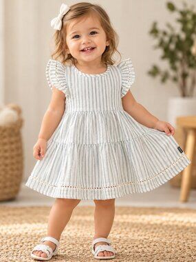 NWT Modern Moments by Gerber Striped Tiered Flutter Sleeve Dress 18M